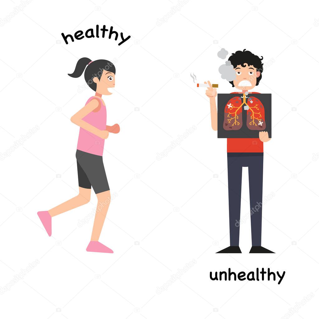 Opposite healthy and unhealthy vector illustration