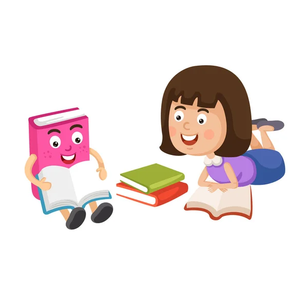 Illustration Eines Jungen Mädchens Beim Lesen Eines Buchvektors — Stockvektor