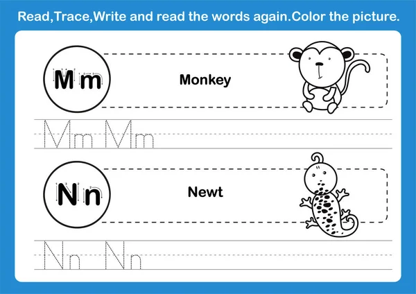 Alfabeto Esercizio Con Vocabolario Dei Cartoni Animati Illustrare Libri Colorare — Vettoriale Stock