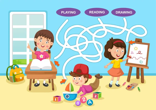 Vzdělávací Bludiště Hra Pro Děti Ilustrace — Stockový vektor