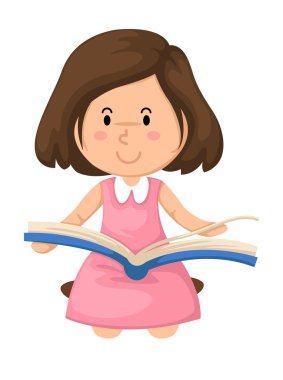 young girl reading a book vector clipart
