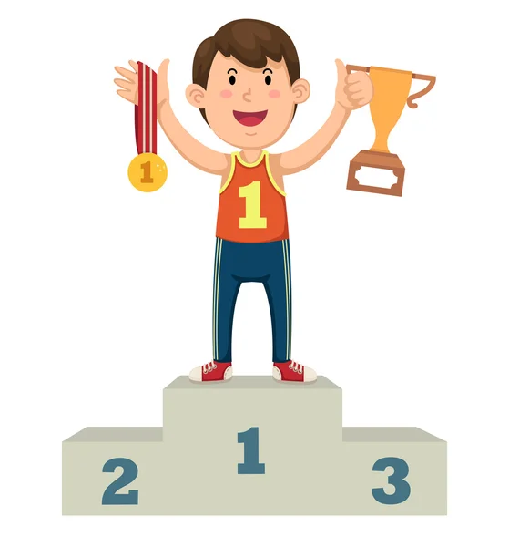 Un garçon vainqueur sur un podium — Image vectorielle