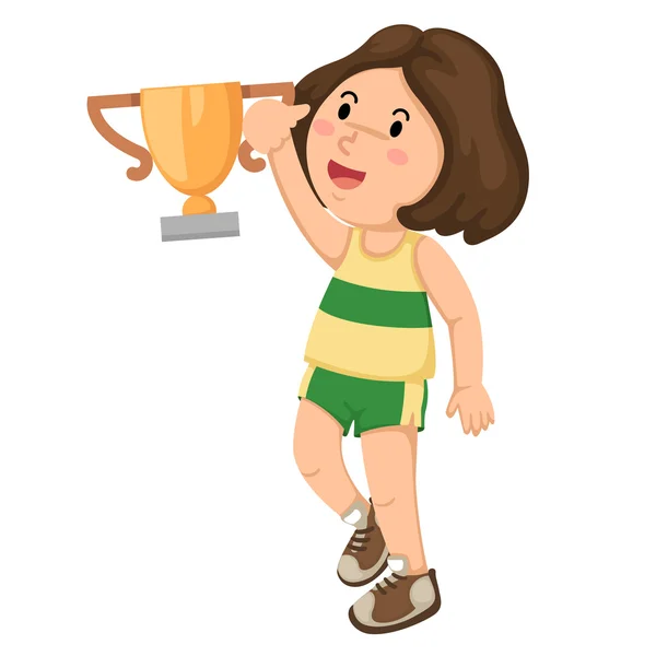 Una campeona con su trofeo vector — Vector de stock