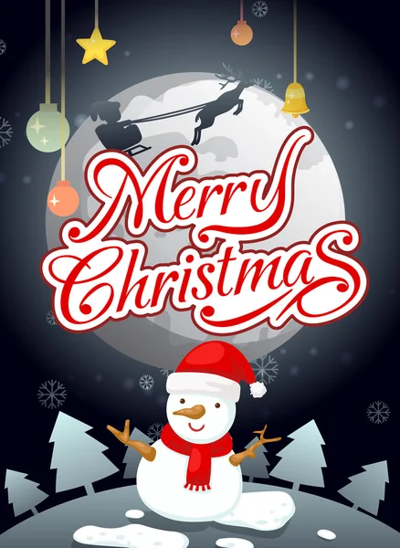 Merry christmas typografi och snögubbe landskap bakgrund vect — Stock vektor