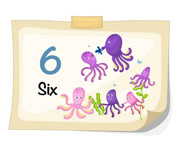 Number six octopus vector — Stock Vector