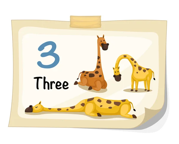 Numéro trois vecteur girafe — Image vectorielle
