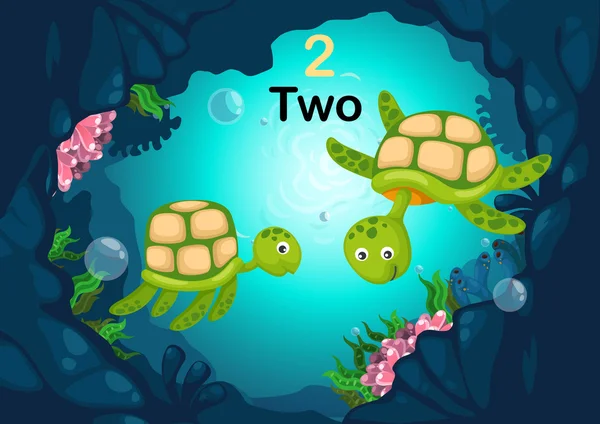 Nummer två sköldpadda under havet vektorn — Stock vektor