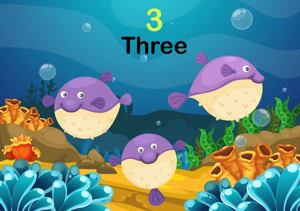 Numero tre pesce palla il vettore del mare — Vettoriale Stock