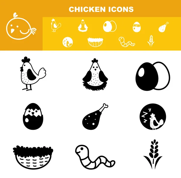 Kylling ikon sæt vektor – Stock-vektor