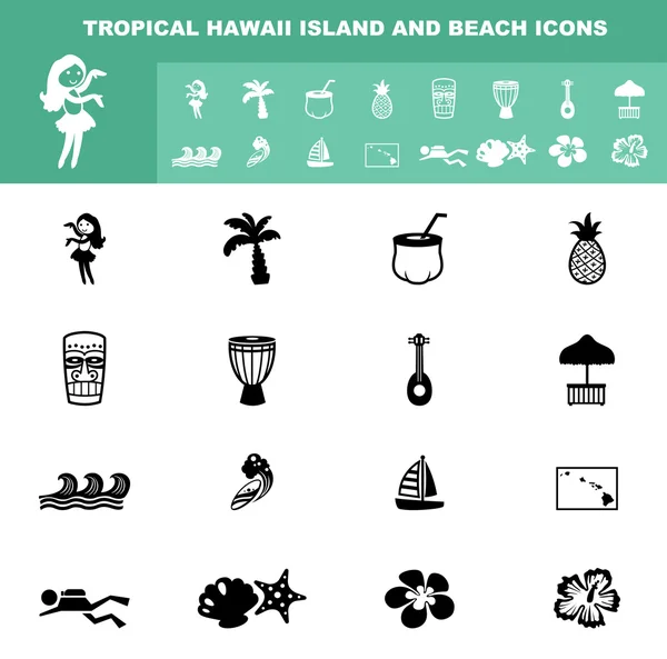 Tropický ostrov Havaj a pláž ikony — Stockový vektor