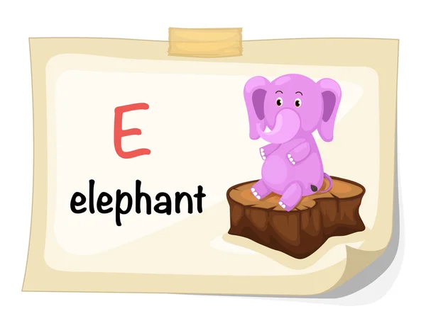 Letra E del alfabeto animal para el vector de ilustración del elefante — Vector de stock