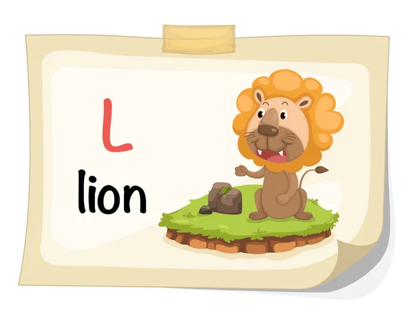 Animal alphabet letter L for lion illustration vector — Stock Vector