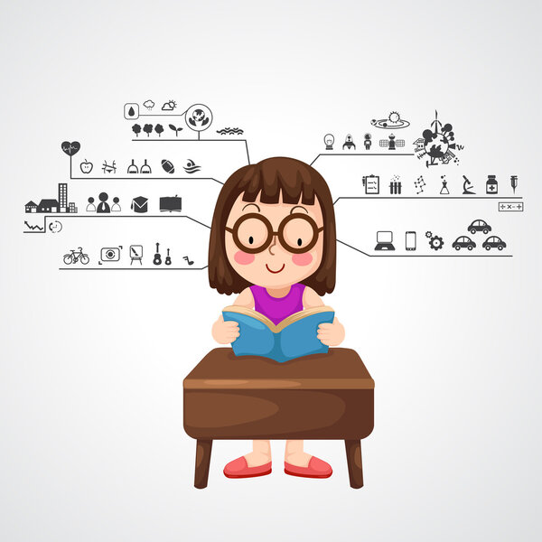 молодая девушка с иконой функции левого и правого мозга
