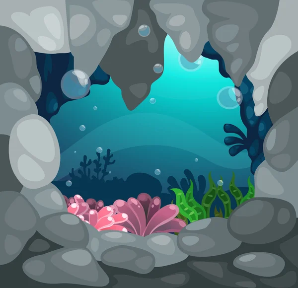 Cave onder de zee achtergrond vector — Stockvector