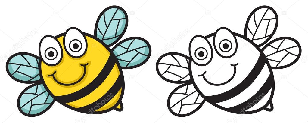 Colorful and black and white bee for coloring book vector