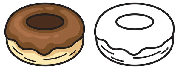 Donut colorido e preto e branco para colorir livro —  Vetores de Stock