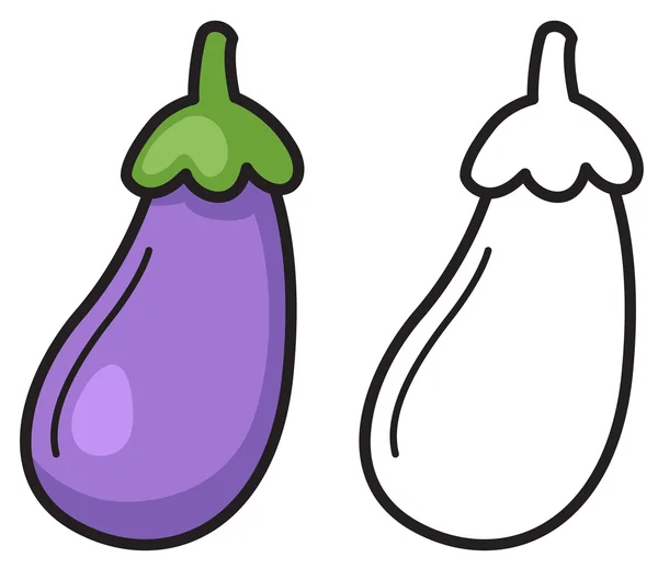 Kleurrijk en zwart-wit aubergine voor kleuren boek — Stockvector