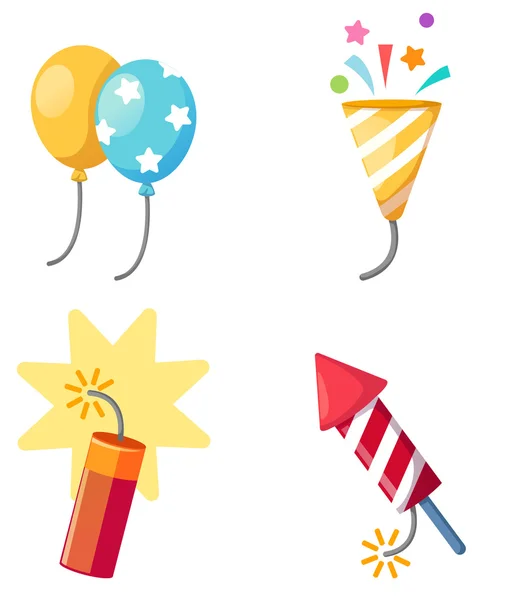 Firecracker conjunto de vacaciones, globo, partido popper aislado vector de enfermedad — Vector de stock