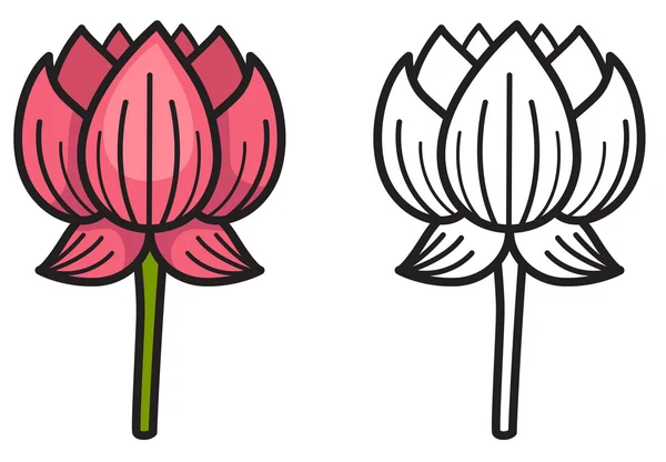 Färgglada och svarta och vita lotus för målarbok — Stock vektor
