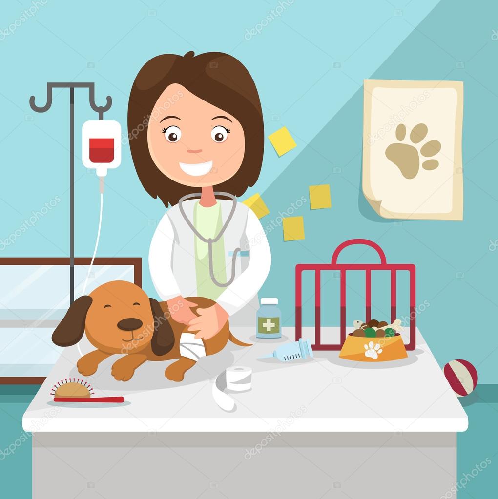 The idea of female veterinarian curing illustration