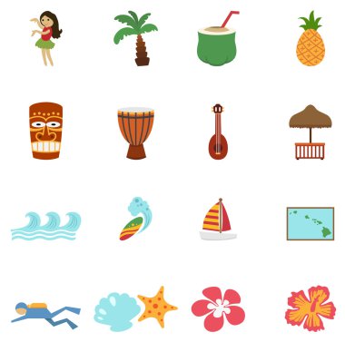 Tropikal hawaii Adası ve plaj simgeler