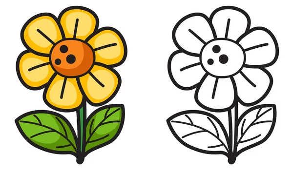 Fleur colorée et noire et blanche pour livre à colorier — Image vectorielle