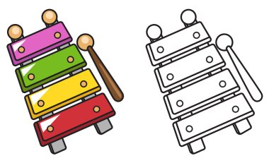 colorful and black and white xylophone for coloring book clipart