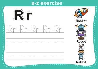 Alfabe A'dan Z'ye egzersiz karikatür kelime çizim ile