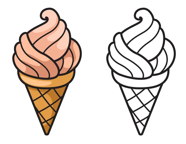 Helado colorido y blanco y negro para colorear libro — Vector de stock