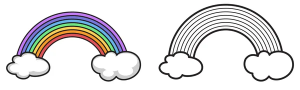 Arc-en-ciel coloré et noir et blanc pour livre à colorier — Image vectorielle