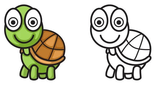 Tortuga colorida y blanco y negro para colorear libro — Vector de stock