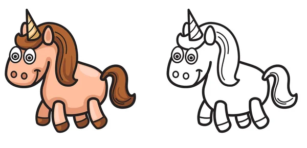 Unicornio colorido y blanco y negro para colorear libro — Archivo Imágenes Vectoriales