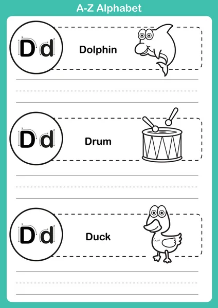 字母 a 到 z 操与卡通词汇为着色书 — 图库矢量图片