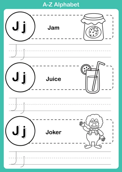 Exercício de alfabeto a-z com vocabulário de desenhos animados para colorir livro — Vetor de Stock