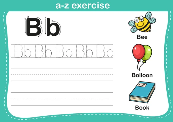 Alfabeto esercizio a-z con illustrazione del vocabolario dei cartoni animati — Vettoriale Stock