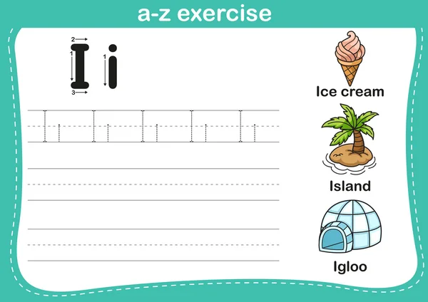 Exercice Alphabet a-z avec illustration de vocabulaire de bande dessinée — Image vectorielle