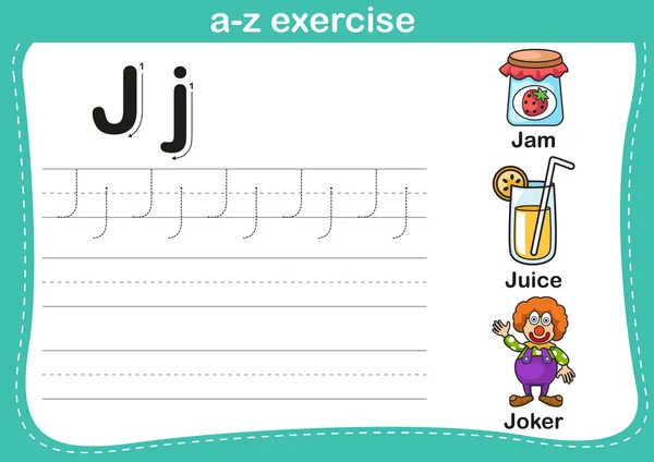 Alfabeto a-z ejercicio con ilustración de vocabulario de dibujos animados — Vector de stock