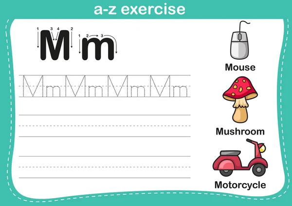 Exercício do alfabeto a-z com ilustração do vocabulário dos desenhos animados —  Vetores de Stock