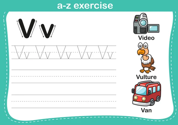 Alfabeto a-z ejercicio con ilustración de vocabulario de dibujos animados — Archivo Imágenes Vectoriales