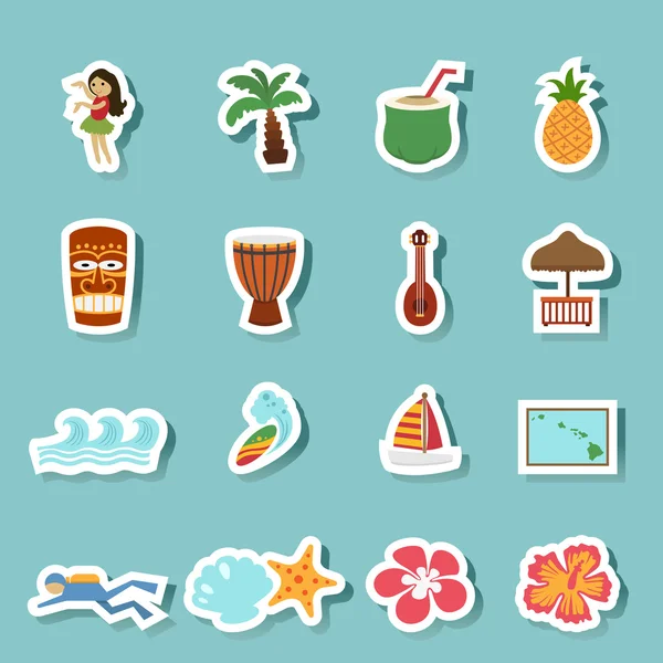 Tropical hawaii island and beach icons — Stock Vector