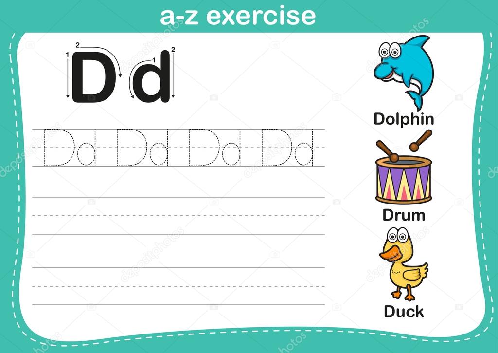 Alphabet a-z exercise with cartoon vocabulary illustration