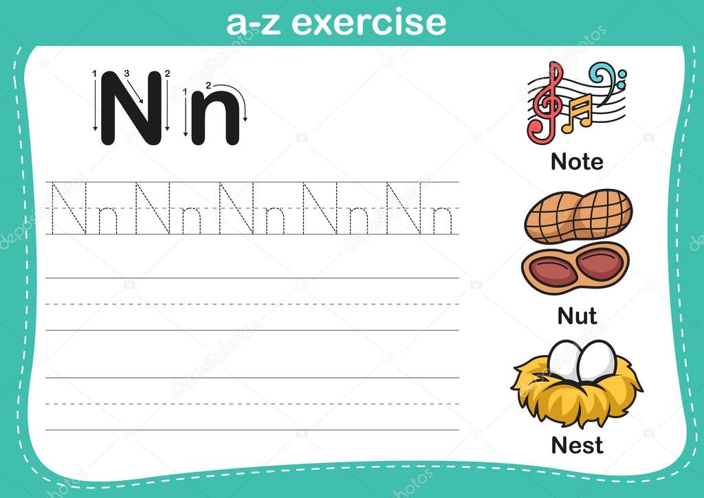 Alphabet a-z exercise with cartoon vocabulary illustration