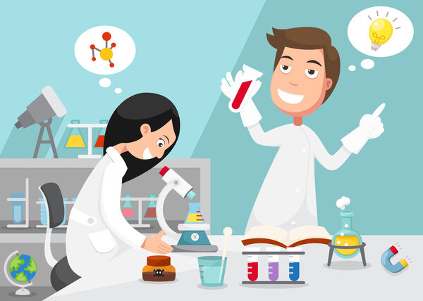 Ученые проводят эксперименты в окружении лабораторного оборудования
