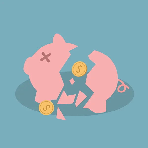 Broken piggy bank — Stock Vector