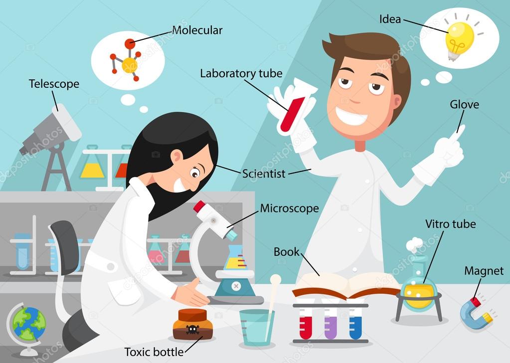 Scientists doing experiment surrounded by lab equipment with rel