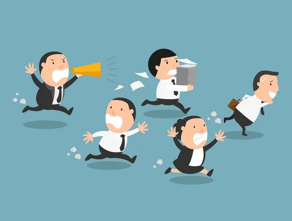 The employees running away from their bad boss — Stock Vector