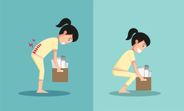 Improper versus against proper lifting, illustration, vector — стоковый вектор