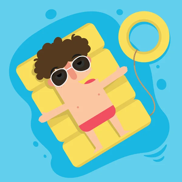 El muchacho que flota en inflable, diversión de las vacaciones del verano — Vector de stock