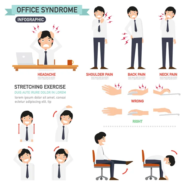 Sindrome da ufficio infografica — Vettoriale Stock