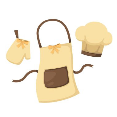 kitchen glove and apron and chef hat on white background vector clipart